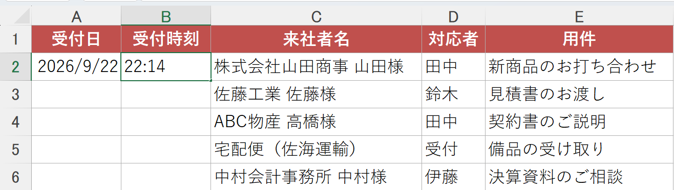 ショートカットキーで今の時間が入力されている