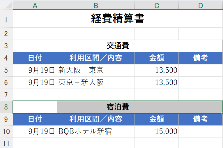 見出しを中央表示したい2つ目のセル範囲